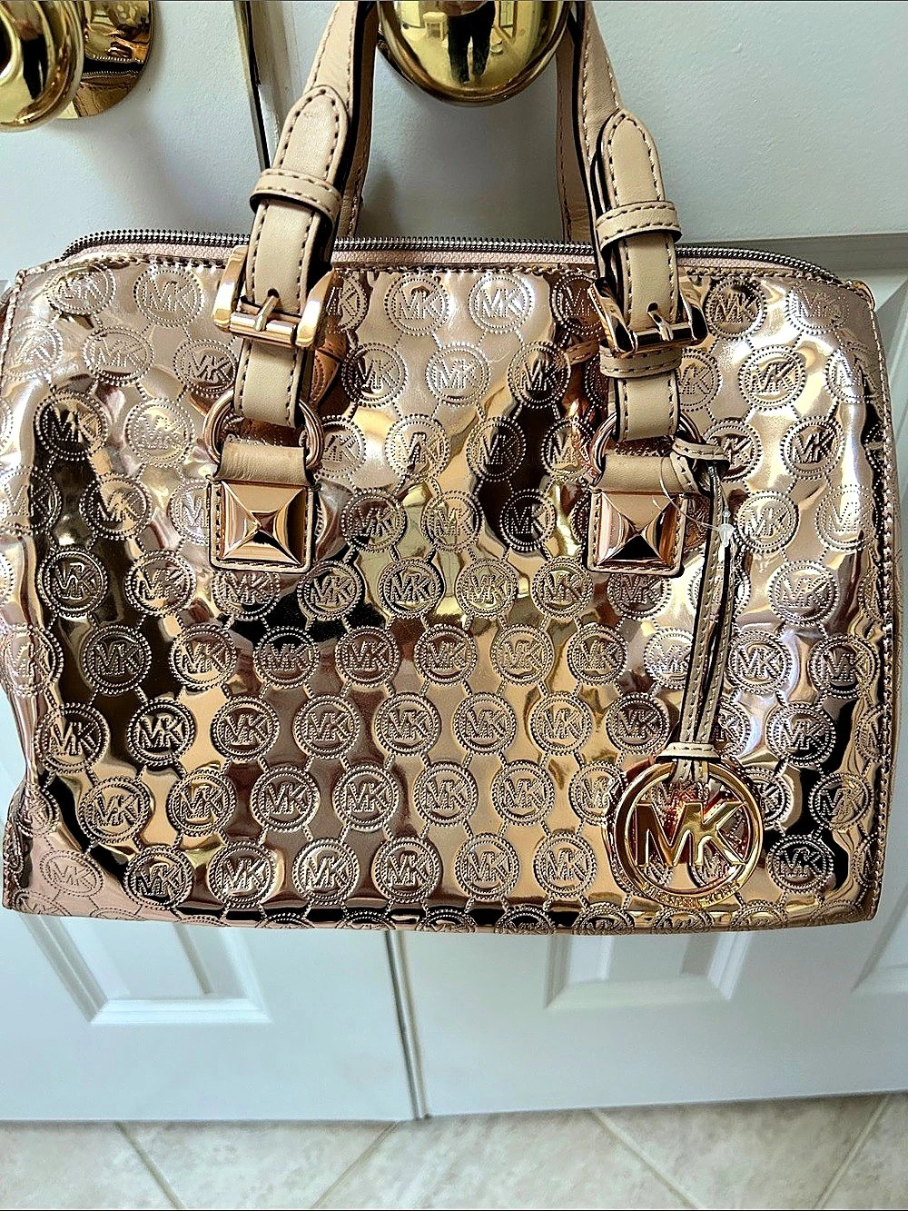 Michael Kors Grayson Medium Metallic Rose Gold Satchel